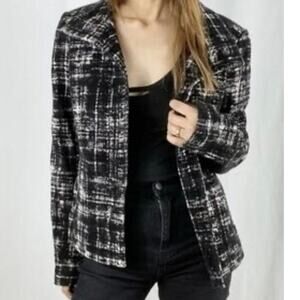 ANN TAYLOR Wool Blend Black & White Plaid Jacket Size 12